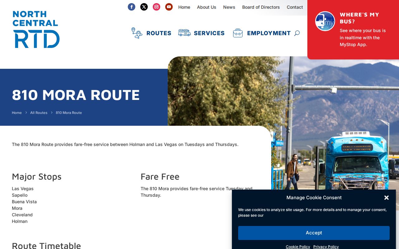 NCRTD Route 810 travel information after a Mora County release