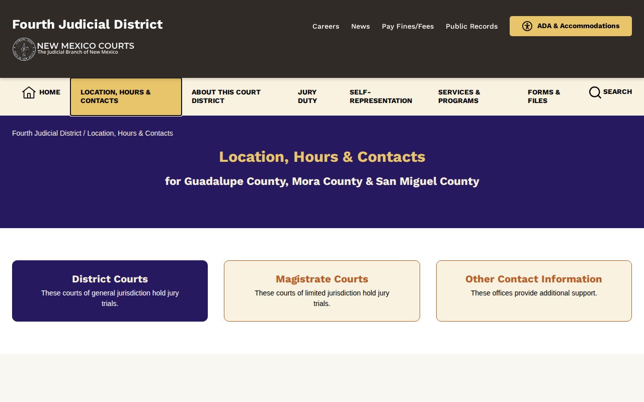 Mora County Sheriff's Office release record and Fourth Judicial District court locations