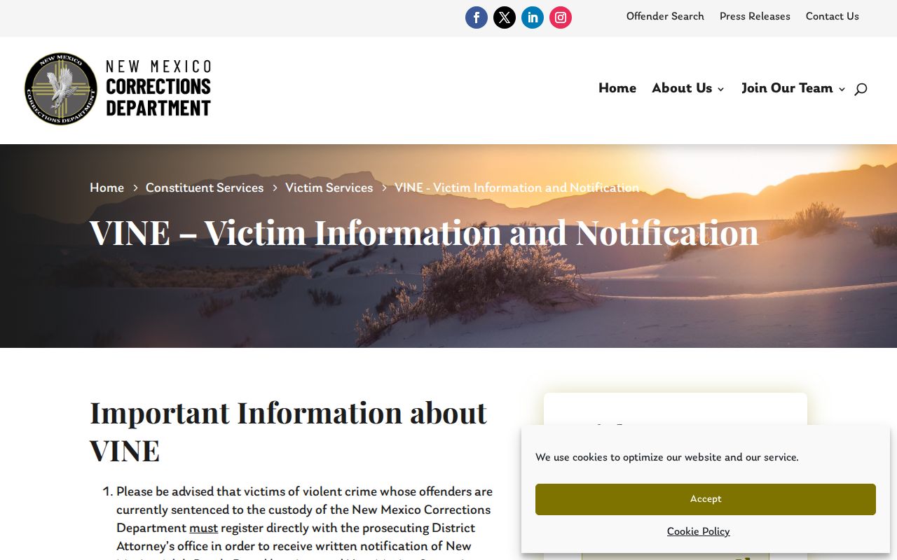 Mora County VINE release notification instructions and NMCD upgrade notice